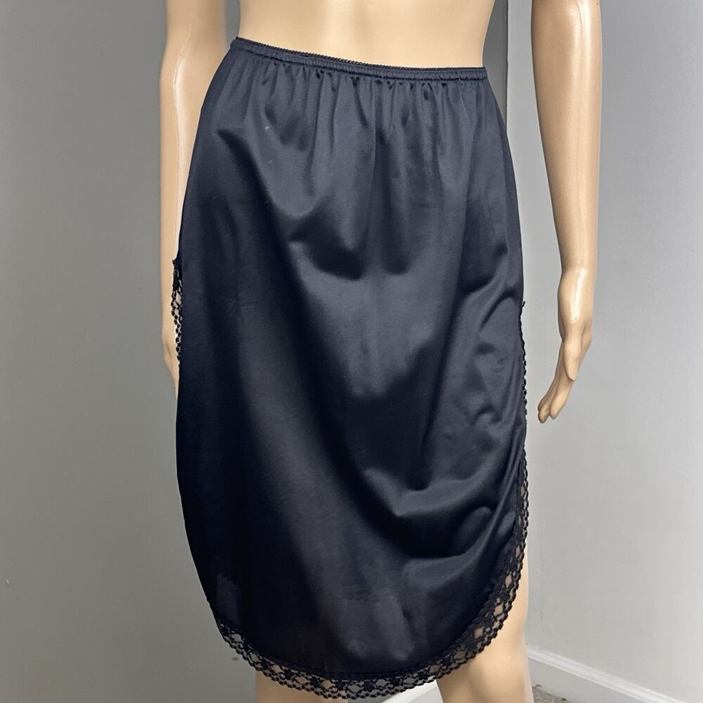 Vintage Mel-Lin Half Slip Skirt Size Medium Black 100% Nylon Double Slits Lace - Picture 3 of 10